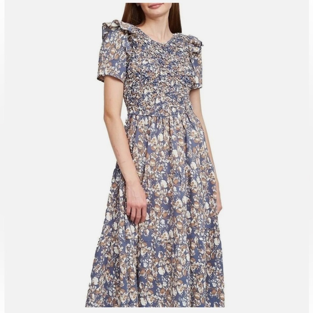 En Saison Blue and Cream Floral Midi Dress